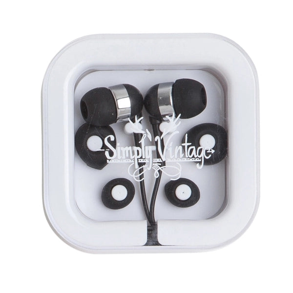 EARPHONES IN SQUARE CASE