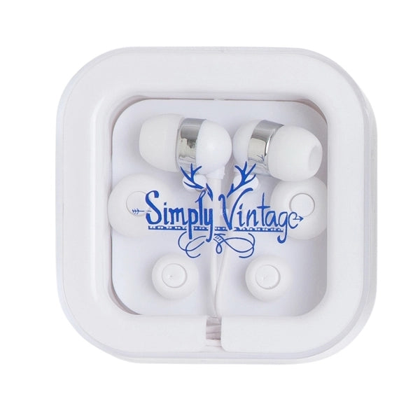 EARPHONES IN SQUARE CASE