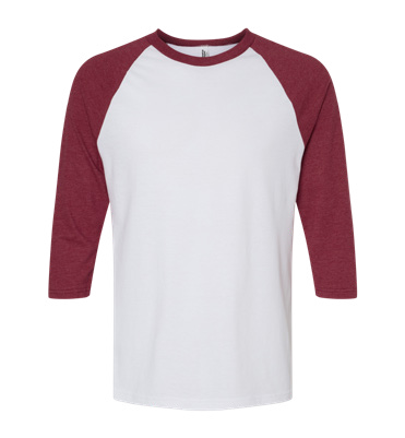 American Apparel Unisex White & Heather Cardinal Raglan Shirt