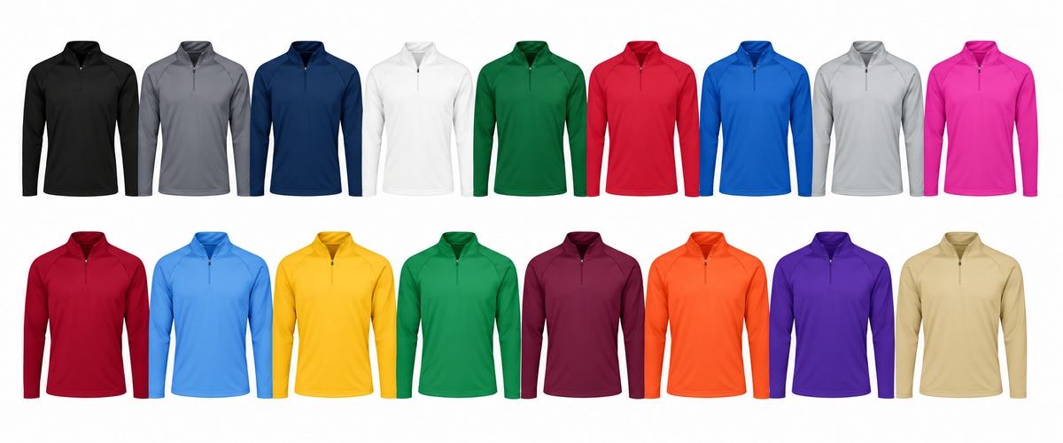 Attain Performance quarter-zip pullovers in the available color range