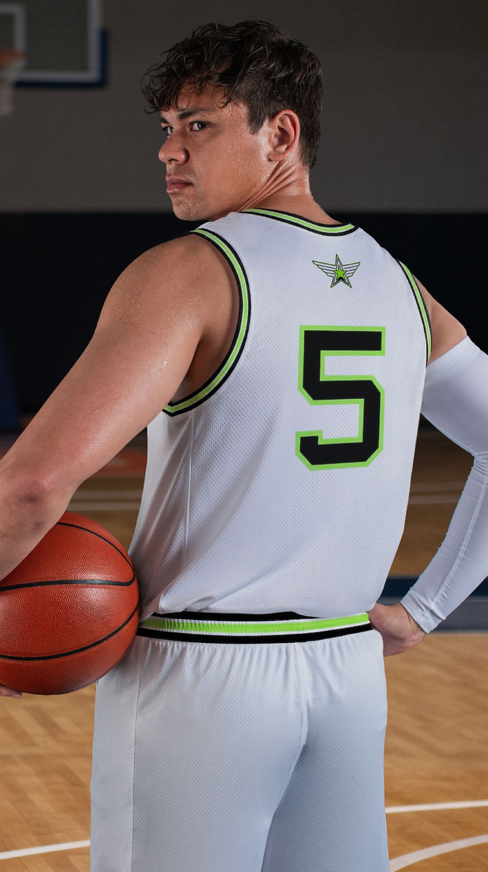ChromaGear Clutch basketball jersey model, rear view
