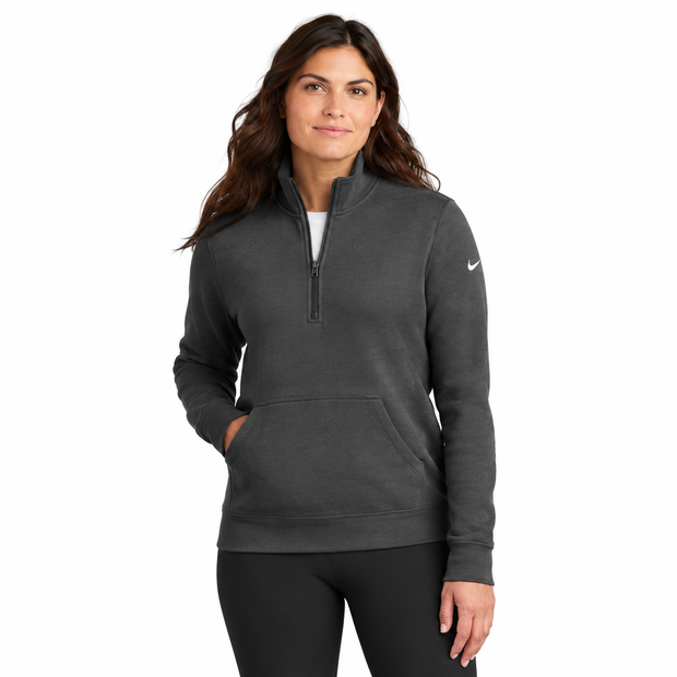 Nike women's Club Fleece 1/2-zip, charcoal, front view