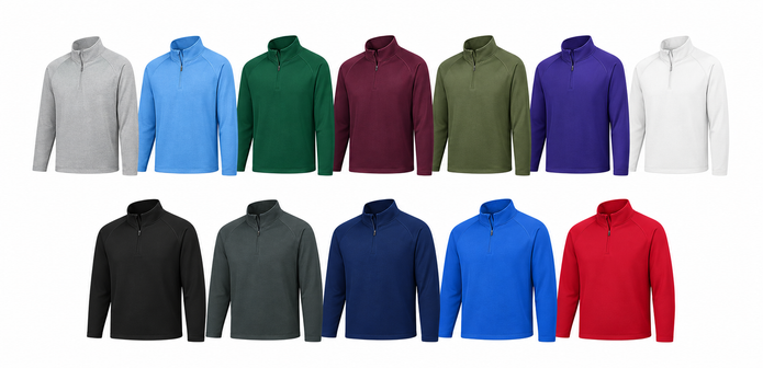 Coolcore performance quarter-zip pullovers shown in adult and youth colorways
