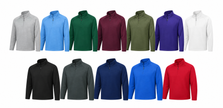 Coolcore performance quarter-zip pullovers shown in adult and youth colorways