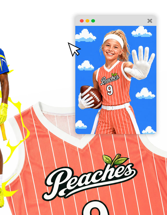 Peaches coral-and-white sublimated sleeveless flag football jersey