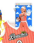 Peaches coral-and-white sublimated sleeveless flag football jersey