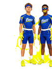 Flag football players wearing the blue and yellow Force sublimated training tee
