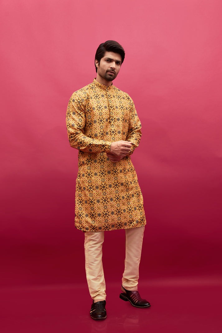 Yellow printed Kurta
