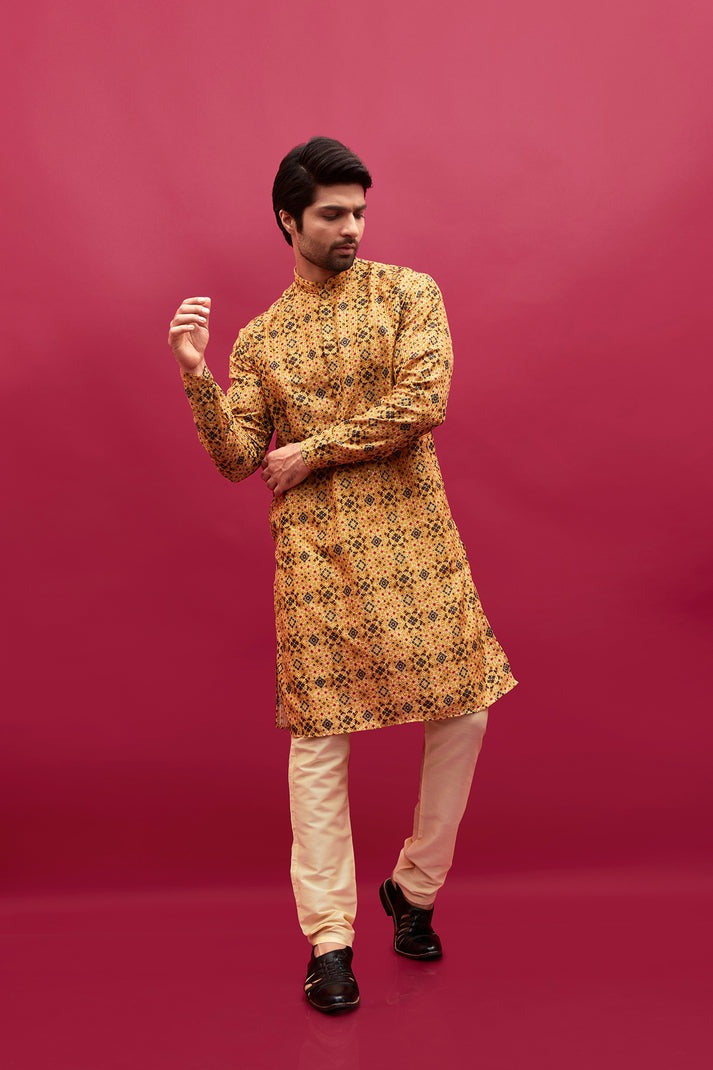 Yellow printed Kurta