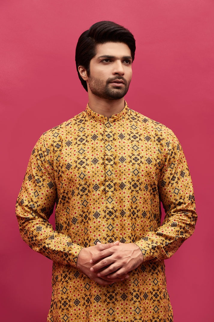 Yellow printed Kurta