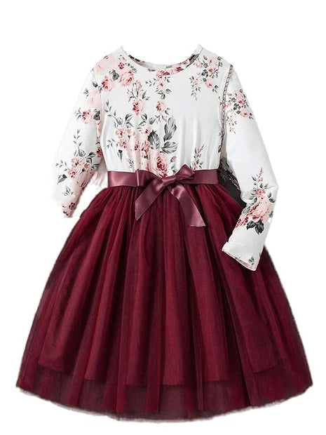 Toddler Girls Flower Print Long Sleeve Dress || Flower Pattern Dress for Kids || Fit & Flare Dress || Long Sleeve Dress for Kids || Casual Dress