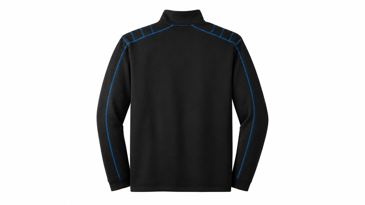Nike Golf half-zip cover-up, back view with blue contrast stitching