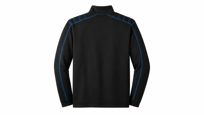 Nike Golf half-zip cover-up, back view with blue contrast stitching