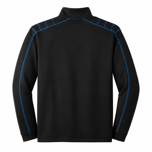 Nike Golf half-zip cover-up, back view with blue contrast stitching