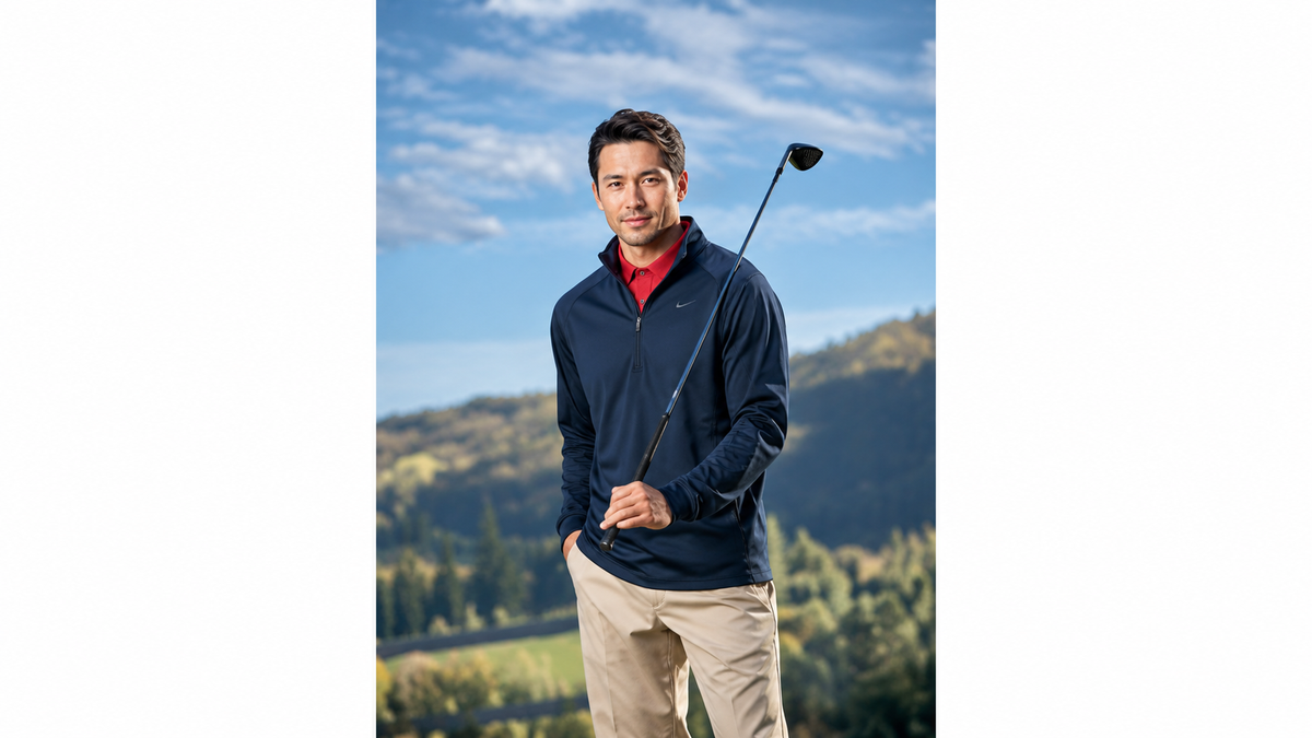Nike Golf half-zip cover-up on a golfer on the course