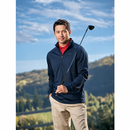 Nike Golf half-zip cover-up on a golfer on the course