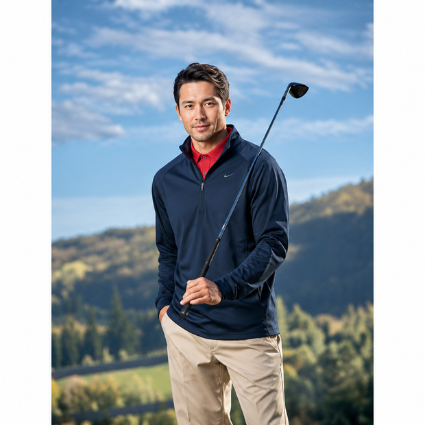 Nike Golf half-zip cover-up on a golfer on the course