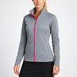 Model wearing gray Nike Therma-FIT Hypervis full-zip jacket