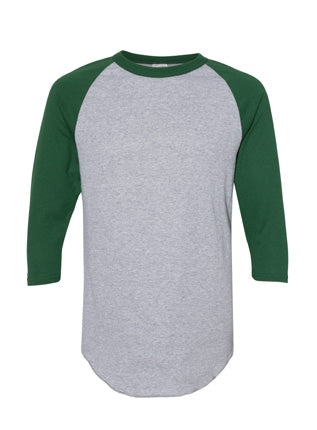 Augusta Sportswear Heather and Dark Green Raglan T-Shirt in ATHLETIC HEATHER/DARK GREEN