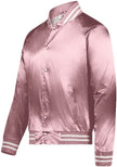 Satin Baseball Jacket/Striped Trim - Light Pink/White - Proton Sports & Apparel