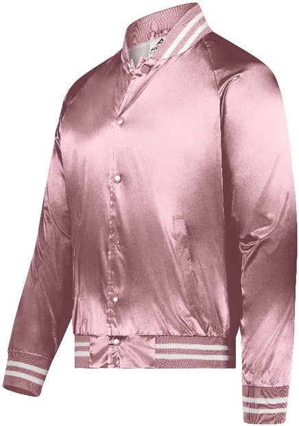 Satin Baseball Jacket/Striped Trim - Light Pink/White - Proton Sports & Apparel