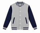 Gray and navy varsity jacket