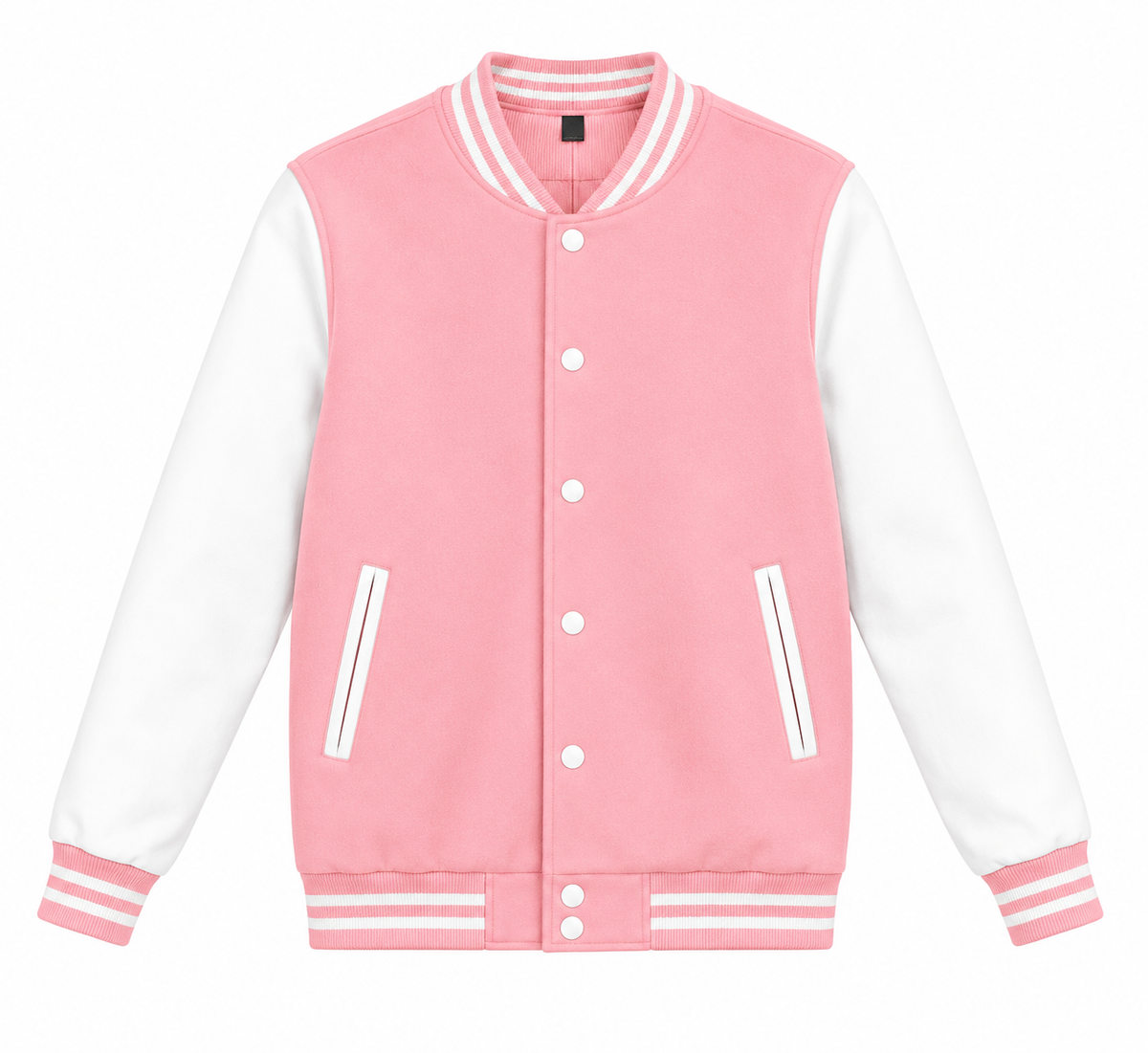 Pale pink and white varsity jacket