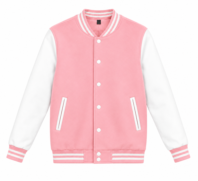 Pale pink and white varsity jacket