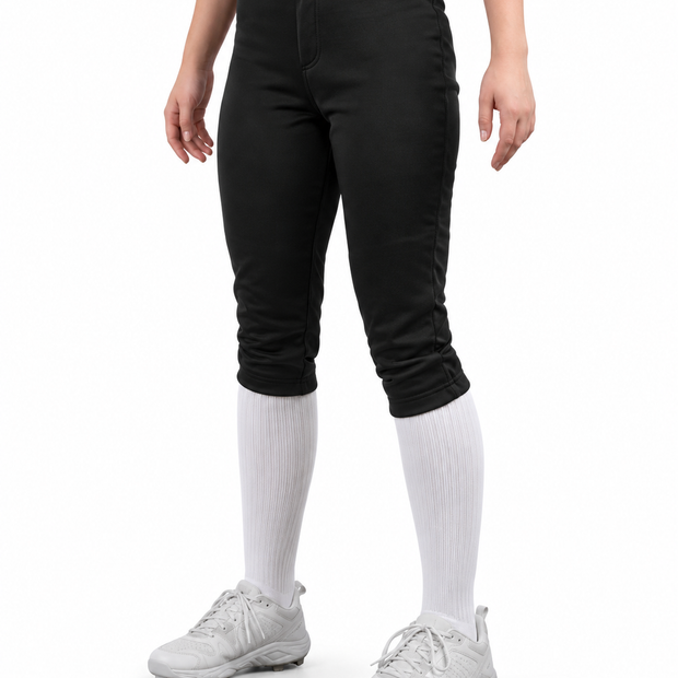 Model wearing black Women's On Deck Softball Knicker with white socks