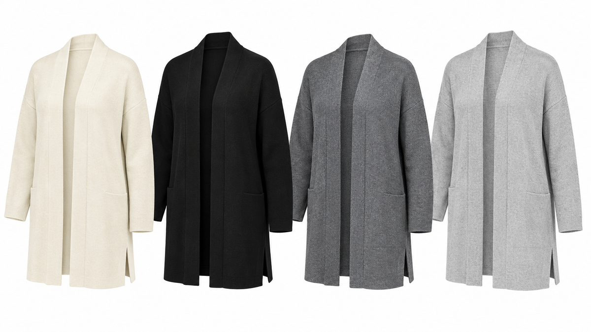 Women's Ventura Cardigan in ivory, black, dark heather gray, and light heather gray