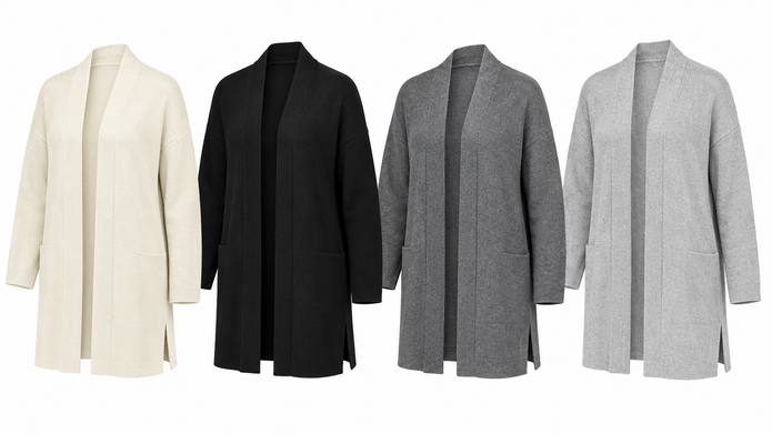 Women's Ventura Cardigan in ivory, black, dark heather gray, and light heather gray